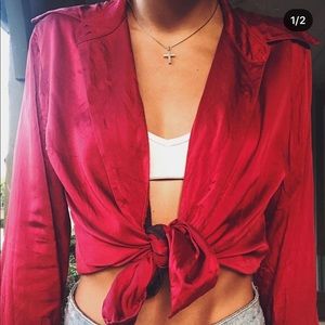 VINTAGE RED SILK BLOUSE